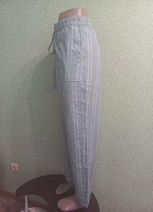 Льняные брюки свободного кроя в полоску3 фото