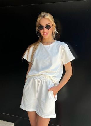 Женский молочный летний костюм с свободной футболкой с короткими рукавами с шортами на резинке с м л хл ххл 3хл 44 46 48 50 52 54 s m l xl xxl 3xl3 фото