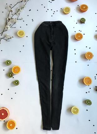Черные узкие джинсы с завышеной талией , высокая посадка1 фото