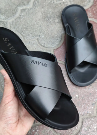 Шкіряні чоловічі капці босоніжки, сандалі шльопанці savas 40-45 р-ри верх і підкладка натуральна
