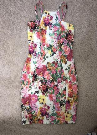 Літня яскрава квітчаста сукня бандажна4 фото