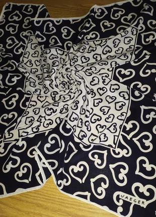 Jaeger винтажный люксовый платок с сердечками из натурального шелка