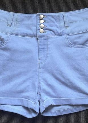 S-m на бедра 86 + см, голубые джинсовые стрейч высокие шорты шорты шорты5 фото