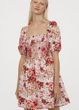 H&m красивое цветочное платье с пышными рукавами размер м