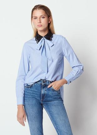 Рубашка в полоску sandro с кружевным воротником и бисером . р.3. м,l.