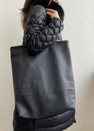 Стильная сумка шоппер, серого цвета большая оверсайз