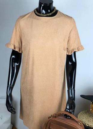 Шикарное платье с бархатной экозамши цвет  кемэл