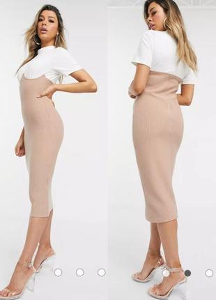 Сукня-футболка міді в рубчик з корсетом asos2 фото