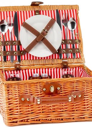 Набір для пікніка на 2 персони в кошику червоні лінії