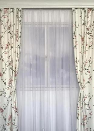 Готовые шторы с принтом для спальни детской, шторы с цветами в комнату квартиру гостинную1 фото