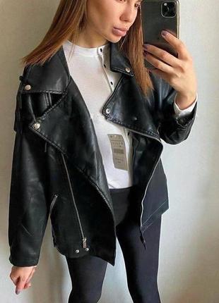 Куртка- косуха “oversize”цвет: черный, молочный, бежевый, голубой3 фото