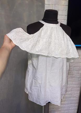 Шикарная блуза с воланом-рукавчиками из прошвы, хлопковая блуза , бавовняна блузка george великого розміру xxl 52-54р