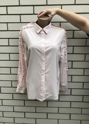 Розово-пудровая рубашка, блуза с рюшами, воланами по рукавах tu1 фото