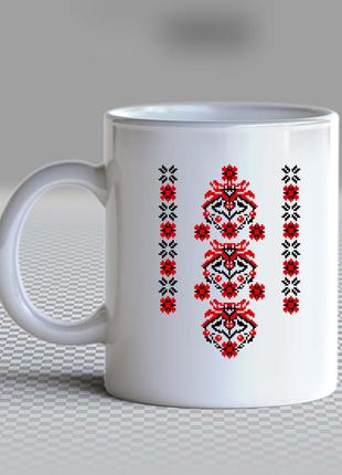 Білий кухоль (чашка) з принтом "український квітковий орнамент-вишиванка" push it