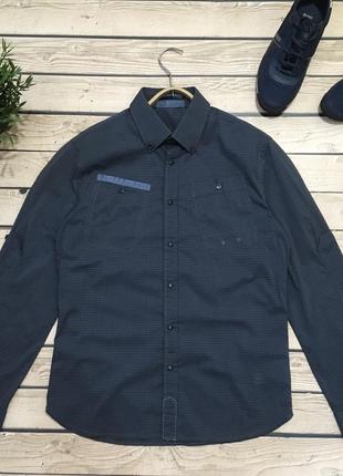 Чоловіча темно синя сорочка в дрібну клітку з довгим рукавом g-star raw