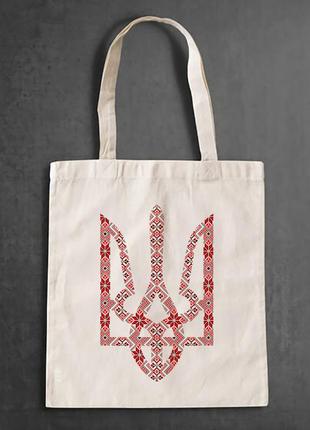 Эко-сумка, шоппер, повседневная с принтом "украинский герб из красного орнамента" push it
