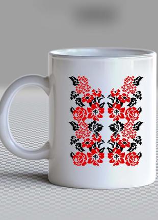 Белая кружка (чашка) с принтом "украинский орнамент цветы и калина" push it