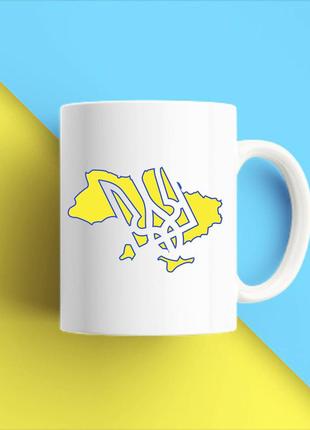 Білий кухоль (чашка) з принтом "жовта карта україни та герб країни" push it