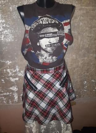 Неформальна панк спідниця в клітинку тартан з блискавками banned  неформальная юбка3 фото