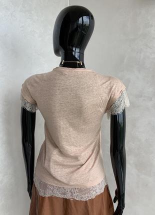 Zara нюдовая футболка лён с кружевом6 фото