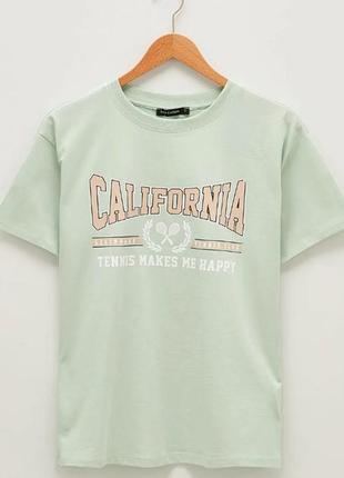 Мятная женская футболка lc waikiki/лс вайкики с принтом california. фирменная турция5 фото
