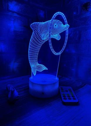 3d-лампа дельфин в кольце, подарок для деток, 3d светильник или ночник,7 цветов и 4 режима, таймер, пульт1 фото