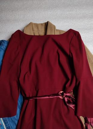 Chi chi london платье бордовое бордо винное бургунди миди с поясом новое по фигуре с рукавом6 фото
