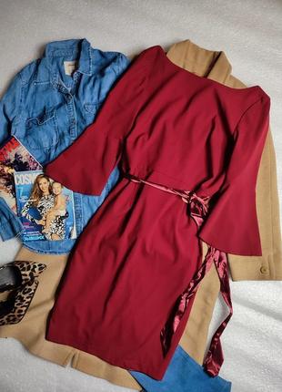 Chi chi london платье бордовое бордо винное бургунди миди с поясом новое по фигуре с рукавом5 фото
