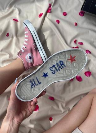 Converse chuck taylor all star hi pink жіночі класичні високі кеді конверс яскраві рожеві на літо жіночі високі яскраві рожеві кеди на весну літо6 фото