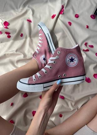 Converse chuck taylor all star hi pink жіночі класичні високі кеді конверс яскраві рожеві на літо жіночі високі яскраві рожеві кеди на весну літо5 фото