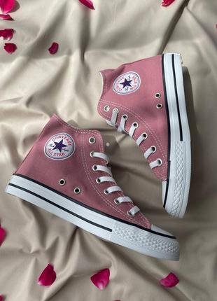 Converse chuck taylor all star hi pink жіночі класичні високі кеді конверс яскраві рожеві на літо жіночі високі яскраві рожеві кеди на весну літо8 фото