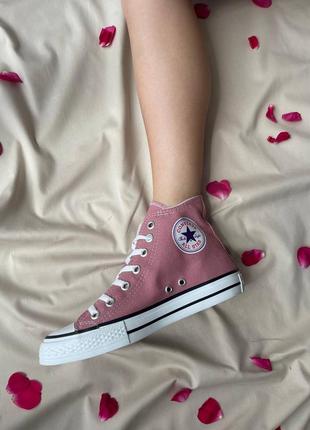 Converse chuck taylor all star hi pink жіночі класичні високі кеді конверс яскраві рожеві на літо жіночі високі яскраві рожеві кеди на весну літо9 фото