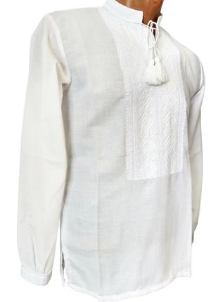 Белая домотканая рубашка вышиванка для мальчика р.140-176