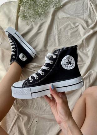 Converse chuck taylor high sole black трендові класичні кеди конверс на високій підошві чорні весна літо женские классические кеды на высокой подошве9 фото