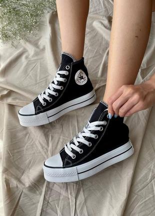 Converse chuck taylor high sole black трендові класичні кеди конверс на високій підошві чорні весна літо женские классические кеды на высокой подошве1 фото