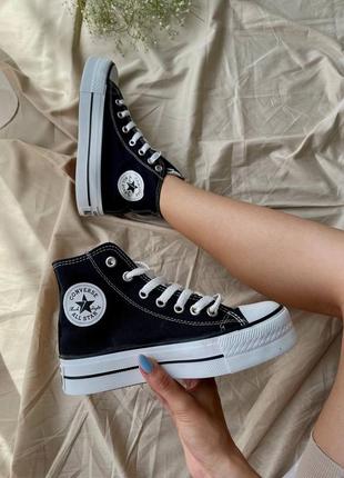 Converse chuck taylor high sole black трендові класичні кеди конверс на високій підошві чорні весна літо женские классические кеды на высокой подошве3 фото