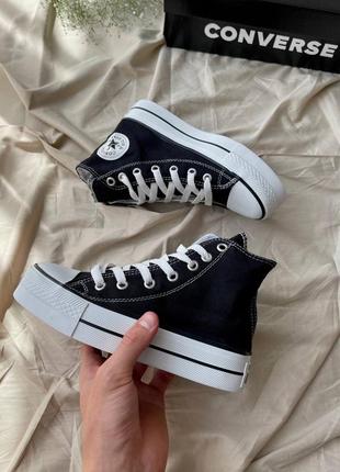 Converse chuck taylor high sole black трендові класичні кеди конверс на високій підошві чорні весна літо женские классика кеды на высокой платформе6 фото