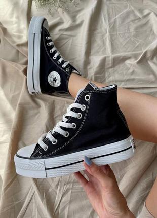 Converse chuck taylor high sole black трендові класичні кеди конверс на високій підошві чорні весна літо женские классика кеды на высокой платформе2 фото