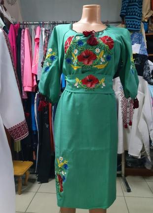 Платье женское вышитое лен вышиванка с поясом р.48 - 607 фото