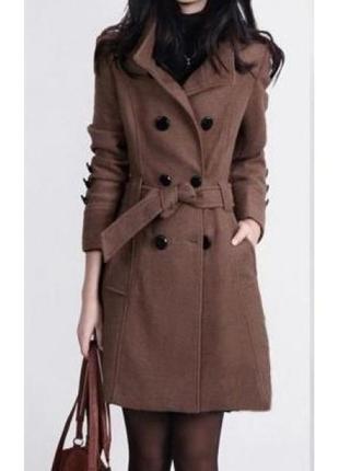 Женское приталенное шерстяное пальто осень-зима с поясом