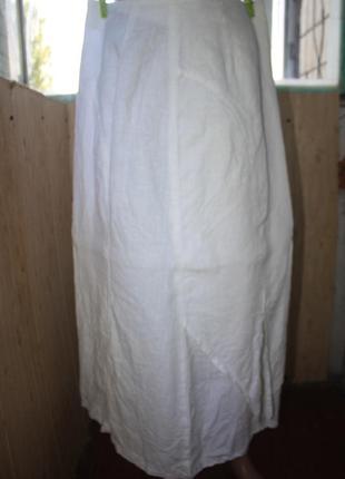 Длинная белая льняная юбка в бохо стиле1 фото
