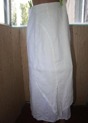 Длинная белая льняная юбка в бохо стиле3 фото