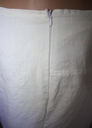 Длинная белая льняная юбка в бохо стиле6 фото