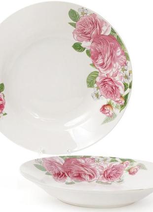 Набор 5 фарфоровых суповых тарелок "розовые розы" ø23см, порционные