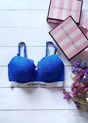 Бюстгальтер victoria's secret синій з білою гумкою