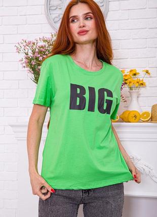 Вільна жіноча футболка салатового кольору з принтом свободная женская футболка салатового цвета1 фото