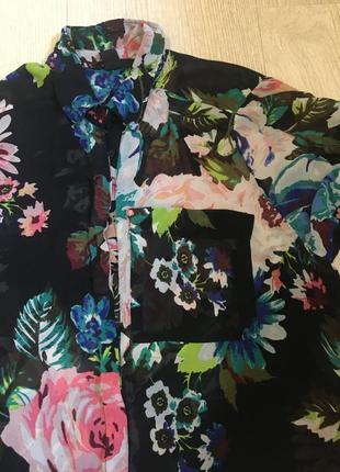Блуза легкая шифон принт цветы