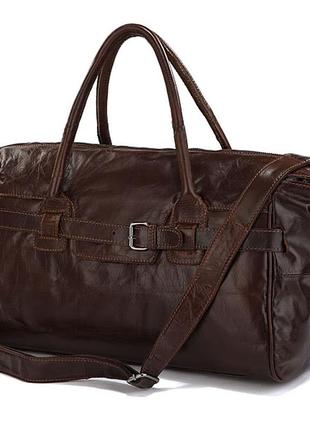 Мужская кожаная вместительная casual дорожная стильная коричневая сумка1 фото