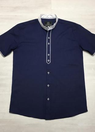 Фірмова чоловіча сорочка стойка брендовая синяя мужская рубашка стрейч как marks & spencer2 фото