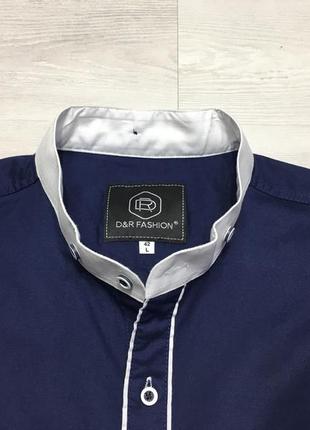 Фірмова чоловіча сорочка стойка брендовая синяя мужская рубашка стрейч как marks & spencer4 фото
